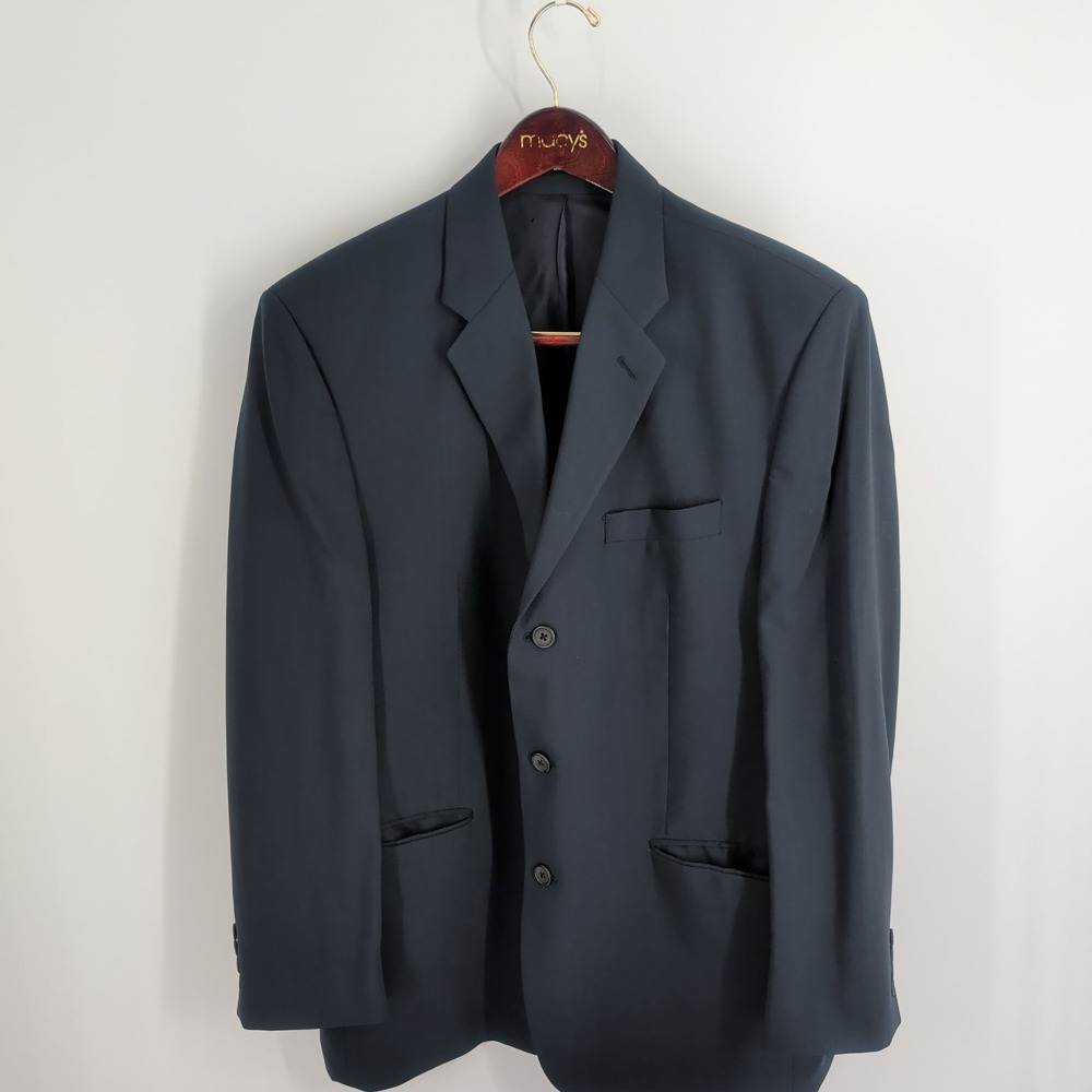 Alfani Macys Men's Store Lapel Notched Collar Classic Coat Blazer Navy Blue 44R